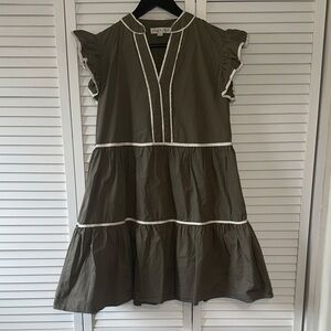 Olive Green Dress with White Trim
